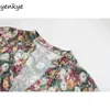 Vestito longuette con stampa floreale vintage multicolore da donna Manica lunga con scollo a V Dettaglio arricciato Pieghettato Estate casual OZZ9417 210514