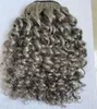 Vrouwen Grijze Golvende Krullend Paardenstaart Menselijk Haarverlenging Zilver Grijs Natuurlijke Pony Staart Zout en Pepper Afro Paardenstaart 140G