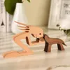 Family Puppy Wooden Dog Craft Figurine Desktop Table Ornament Wood Carving Model Creative Home Office Decoration A Man And Dog 210318