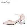 Sophitina Sommar Elegant Kvinnor Sandaler Fashion Spänne Ankle Wrap Högkvalitativa Sheepskin Square Heel Skor Snygga Sandaler C635 210513