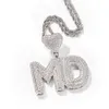 Nom personnalisé A-Z Initals Lettres Pendentif Colliers avec Coeur Loquet Charme 24 pouces Corde Chaîne Cubique Zircone Or Argent Hip Hop Bijoux