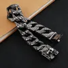 Link, Chain European Retro Black American Personality Scales Punk Gothic Rock Party Bracciale da uomo in acciaio inossidabile con teschio prepotente 22cm