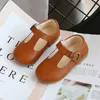 Sandals Princess Children's Shoes, Leather Girls, Boys, Non-Slip Baby Mary Jane Buckle Strap Flat Shoes