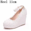 Flower Wedding Shoes Multicolour Lace Pearl High Heels Sweet Bride Dress Shoes Beading Wedges Women Pumps