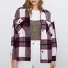 Stijlvolle zakken Oversized Plaid Jacket Jas Turn-Down Kraag Lange Mouw Losse Bovenkleding Herfst Chic Jassen Tops 210430