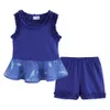 Mudkingdom Ruffle Summer Toddler Girl Outfit Pläterade Ärmlös Tank Toppar Och Shorts Set för Flickor Söt Kläder Suit Solid 210615