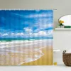 3D Beach Paysage Rideaux de douche Mer Océan Méditerranée Salle de bain Tissu imperméable Décoration 180 * 240cm Bain 210915