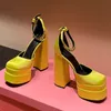 Yüksek Topuk Platformu Sandalet Avrupa Ünlü Sokak Moda Düğümlü Deri Açık Burun Ayakkabı Ayakkabı Ayak Bileği Strappy Yaz Gladyatör Sandalet Size35-42