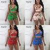 Stigende Floral Impressão Mulheres Verão Conjuntos Dois Peça Crop Top e Shorts Conjunto Casual Cami Halter Tank e Shorts Ruched 2 peças Set X0428