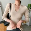 سترات النساء للنساء سترة شتوية سترة قصيرة الفقرة v-neck cashmere knit pullover female slim wild bottoming