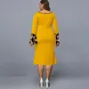 プラスサイズのドレスエレガントなドレス2022年秋のフレアスリーブミディクラブ衣装のためのビンテージヒョウ模様のイブニングパーティー
