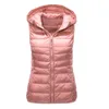 Gilet da donna Gilet da donna Gilet invernale 2021 Giacca calda senza maniche con cappuccio ultraleggera Cappotto imbottito in cotone con cerniera casual D5