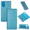 Custodie in pelle portafoglio di vibrazione per Samsung A32 A52 A72 A42 A12 A31 S21FE A82 A22 5G S21 PLUS Pelle di carta d'identità magnetica Ultra Glitter Bling