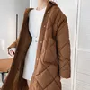 Invierno estilo coreano largo algodón acolchado abrigo mujer casual stand-up collar argyle patrón de gran tamaño parka chic chaqueta 210923