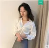 Koreański styl vintage bluzka kobiety jesień v-neck shirt kobiety topy elegancki szczupły stałe biuro pani ubrania Wszystkie mecz 11025 210527