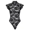 Women's Jumpsuits & Rompers Mesh Lace Bodysuit Women Sexy Backless Up Sleeveless Party Club Ruffles Black White Slim 2021