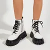 Boots SARAIRIS Women's Ankle Platform Chunky Heels Shoelace Zipper Motorcycle Short Street Fashion Brand Female Shoes