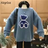 NEPLOE O Neck Pullover Långärmad Sticka tröja Kvinnor Tjock björnmönster Varm Pull Femme Höst Vinter Outwear Sueter Mujer 210423