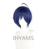 Perruque de Cosplay synthétique courte bleu foncé Wonder Egg Priority Ai Ohto, perruque de fête résistante à la chaleur avec épingle à cheveux + bonnet de perruque gratuit