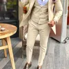 Slim Fit Casual Men Passar 3 Piece Beige Jacka med byxor Waistcoat Man Mode Bröllop Tuxedo för Groomsmen 2020 x0909