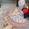 Drukuj Szyfonowa Sukienka Kobiety Boho Slash Neck Krótki Rękaw Panie Vestidos Summer Eleganckie Slim Vacation Maxi Dresses 210518