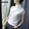 ギゴグウエレガントな半袖Tシャツの女性のハイストリート夏のトップスティーシャツ95％コットンTシャツ韓国のタートルネック女性3xl 210623