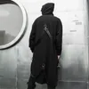 Mantello Hip Hop Techwear Patchwork Nastri Primavera Uomo Nero con cappuccio Punk Cerniera Trench Autunno Soprabito Cappotto lungo Giacca Ri Felpe con cappuccio da uomo Swea