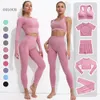 5st Womens Vital sömlösa yogakläder Set Träning Sportkläder Gymkläder Shorts Lång ärm