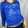 Frauen Hoodies mit Taschen 90er Jahre Vintage Grafik Y2k Ästhetische Mantel Top E-Girl Sweatshirts Frühling Herbst Gedruckt Reißverschluss 210803