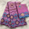 5Yards Fashion Fuchsia Bazin brocade Lace Fabric African Embroidery Match 2Yards French Mesh Blouse Set PL71445A