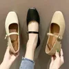 Våren höst kvinnor lägenheter mary janes low heels klänning svart fyrkantig tå spänne band båt skor retro ol kontor 9002n 220309