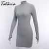 Tataria otoño invierno vestido delgado mujeres cuello alto sexy club nocturno bodycon lápiz cálido femenino oficina básica dama 210514