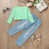 kids Clothing Sets girls outfits children knitting Cardigan Tops+Hole denim pants 2pcs/set Spring Autumn fashion Boutique baby Clothes