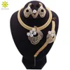 Fashion African Dubai Gold Color Jewelry Nigerian Crystal Necklace Earrings Ring Women Bridal Jewelry Sets Wedding Accessories H1022