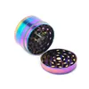 Ice Blue Zinc Alloy Smoke Grinder 4 lager Flat Rainbow Color Herb Grinders Manual Cigarette Crusher 30mm WLL-WQ716