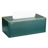 Mermer altın jant doku kutusu masaüstü tuvalet peçete havlu tutucu ofis masası korumalı vaka metal kenar buz çatlak kutuları 210818