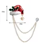 Pins Brooches Christmas Hat Sock Snowman Chain Brooch Men Suits Broches Crystal Collar Badge Coat Dress Corsage Women Jewelry Seau22