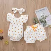 0-24M Summer Flower Toddler Infant Baby Girl Clothes Set Ruffles Pagliaccetto Pantaloncini Abiti Costumi 210515