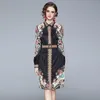 Casual Dresses European American French Retro 2021 Spring Autumn Black Floral Print Minority Designer Brand Runway England Style Dress