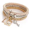 Vente chaude 3 Pcs Ensembles Popcorn Bracelets Élastiques Coeur Verrouillage Charme Bracelet pour Femmes