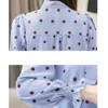 Ilmek Gömlek Kadın Gömlek Bahar Standı Yaka Polka Dot Flare Kol Uzun Şifon Bluzlar Baskı Blusas 7712 50 210427