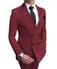 Costumes pour hommes Blazers Costume bordeaux 2 pièces Double boutonnage Revers cranté Tuxedos décontractés plats pour mariage (Blazer + Pantalon)1