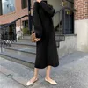 Women's Autumn Dress 2021 New French Retro High Neck Cotton Long Skirt Hepburn Style Solid Color Long Loose Knitted Dress Y1006