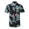 Camisas informales para hombre, Camisas estampadas en negro y azul para hombre, camisa holgada de playa con solapa Ss, manga Floral para verano, moda hawaiana