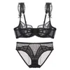 NXY SEXY SETBLACK Women's Transparenta Lace Underkläder BH och Panty Set Plus Size Ultra Thin See Through Women Sexy Underkläder Rosa Grön Vit 1128