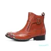 Stivali da cowboy con fibbia Monk Strap da uomo Stivali eleganti stile britannico Scarpe da festa aziendali formali Stivaletti da uomo in vera pelle 6142