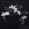 Wedding Hair Jewelry Trendy Gold Flower Pearl Headband Bridal Headpiece Handmade Hairband Women Aessories Drop Delivery 2021 0Hnfo