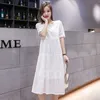 1730 # Verão Chic Ins Algodão Lace Maternidade Vestido Longo Oco para fora Roupas Brancas para mulheres grávidas Moda Gravidez 210922