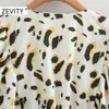 Zevity Femmes Vintage Col En V Imprimé Léopard Casual Smock Blouse Bureau Dames Plis Lanterne Manches Kimono Chemises Tops LS7262 210603