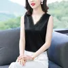 Sexy V-Neck Korean Fashion Silk Women Tank Top Lace Satin Sleeveless s Tops Plus Size XXXXL Black for 210507